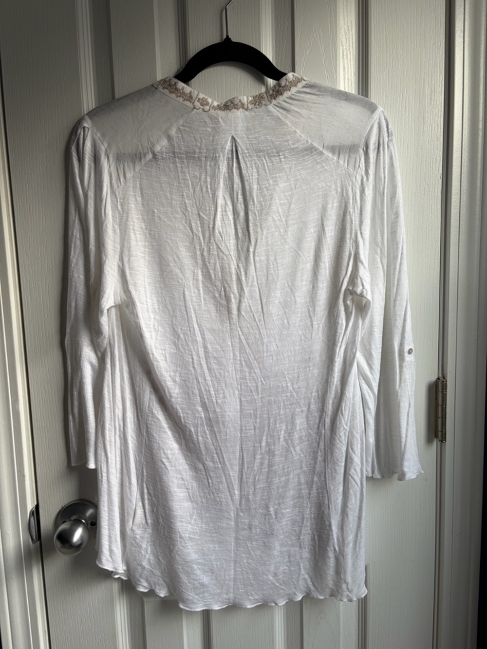 TINY Silk Cotton Blend Embroidered Boho Button Down Tunic Shirt Size Large - Picture 9 of 15